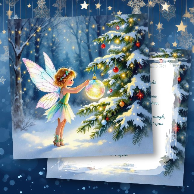 Weihnachtsfee schmückt einen Weihnachtsbaum  Karte (Von Creator hochgeladen)