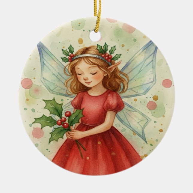 Weihnachtsfee-Wasserfarbenkunst Keramik Ornament (Vorne)