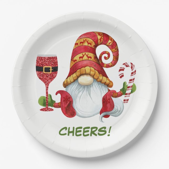 Weihnachtsfeen-Gnom Prost Pappteller (Vorderseite)