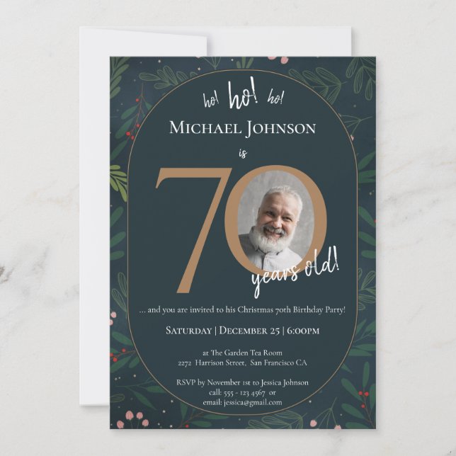 Weihnachtsfeier 70. Geburtstagsparty Einladung (Vorderseite)
