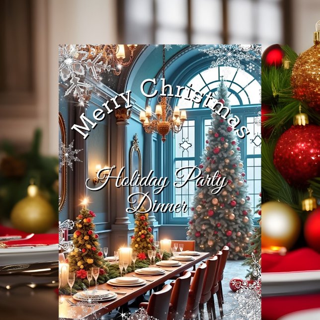 Weihnachtsfeier Abendessen Blaue Bäume Einladung (Von Creator hochgeladen)