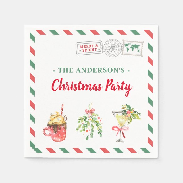 Weihnachtsfeier Abendessen individuelle Cocktails Serviette (Vorderseite)