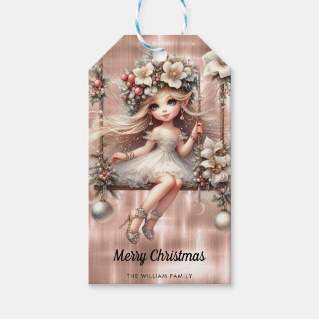 Weihnachtsfeier auf Sparkle Rose Gold Geschenkanhänger (Vorderseite)