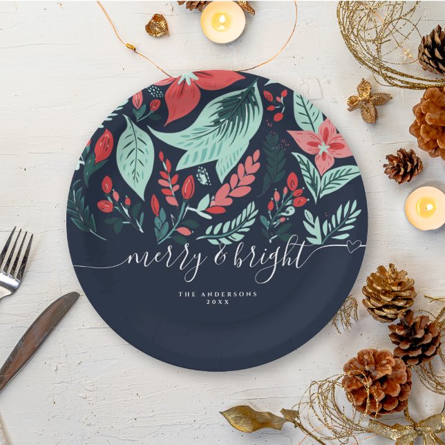 Weihnachtsfeier Blau Botanisch Floral  Pappteller (Von Creator hochgeladen)