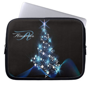 Weihnachtsfeier Blaue Baum Glänzend Schwarze Elega Laptopschutzhülle
