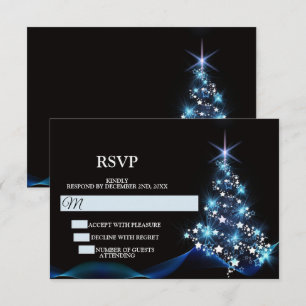 Weihnachtsfeier Blaue Glänzende Baum Schwarze Eleg RSVP Karte