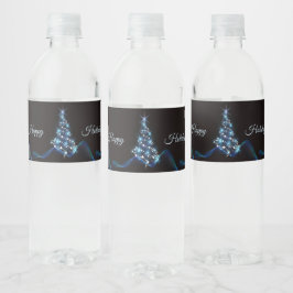 Weihnachtsfeier Blaue Tanne Glänzend Schwarz Elega Wasserflaschenetikett