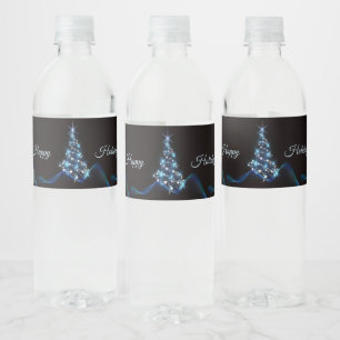 Weihnachtsfeier Blaue Tanne Glänzend Schwarz Elega Wasserflaschenetikett