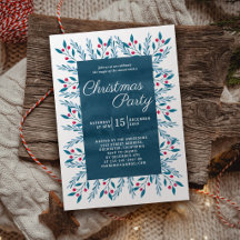 Weihnachtsfeier Blaue Wasserfarbe Botanisch