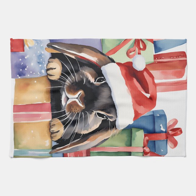 Weihnachtsfeier Bunny Rabbit Geschirrtuch (Horizontal)