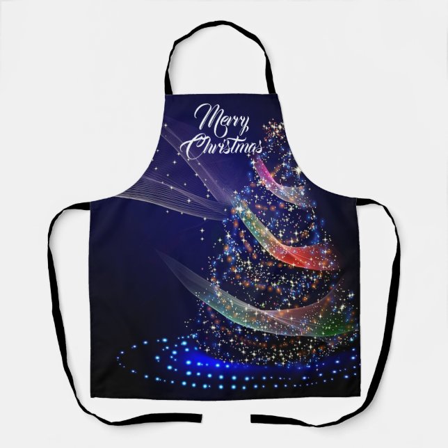 Weihnachtsfeier Bunter Baum Marineblau Schürze (Vorderseite)