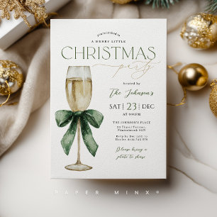 Weihnachtsfeier Champagner Glas Grün Gold Einladung