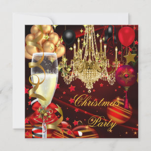 Weihnachtsfeier Champagner Party Rot Gold Kugeln Einladung