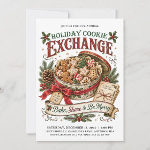 Weihnachtsfeier Cookie-Tausch-Einladung Vintage Feiertagskarte