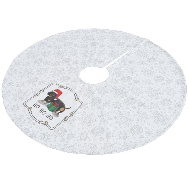 Weihnachtsfeier Dackel (schwarz & braun) Funny Fleece Weihnachtsbaumdecke (Schrägansicht)