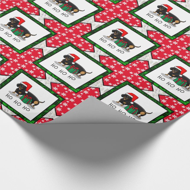 Weihnachtsfeier Dackel (schwarz & braun) Funny Geschenkpapier (Ecke)