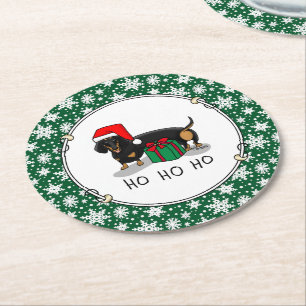 Weihnachtsfeier Dackel (schwarz & braun) Funny Runder Pappuntersetzer