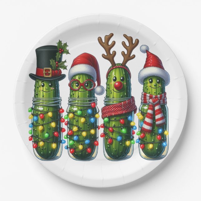 Weihnachtsfeier Dill Pickles Papier Teller (Vorderseite)