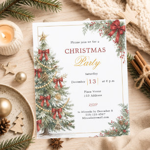 Weihnachtsfeier-Einladung mit roten Schleifen am B
