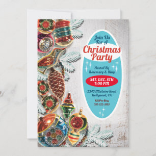 Weihnachtsfeier-Einladung mit Vintage-Ornamenten Einladung