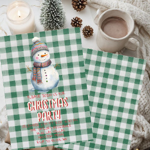 Weihnachtsfeier-Einladung   Süßer Schneemann grüne Einladung