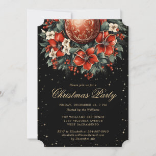 Weihnachtsfeier Elegant Schwarz Gold Botanisch Einladung
