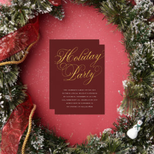 Weihnachtsfeier Elegante Kalligrafie Rot Folieneinladung