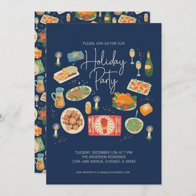 Weihnachtsfeier Feiertag Einladung (Vorne/Hinten)