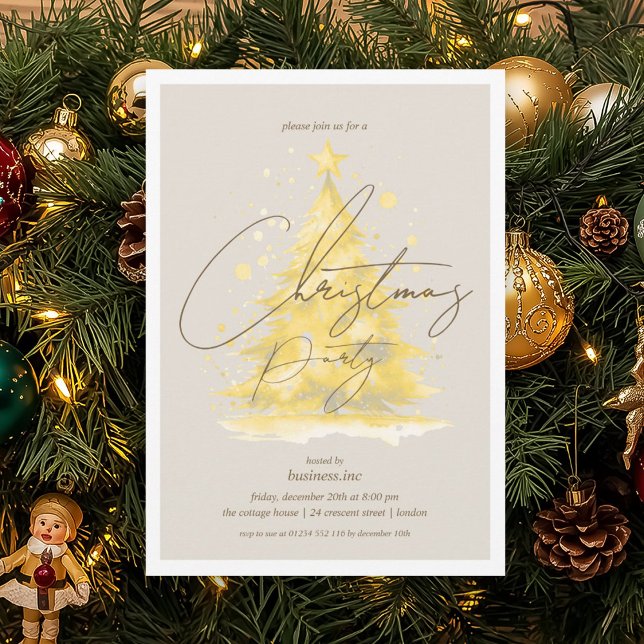 Weihnachtsfeier für Großkonzerne Einladung (Corporate Gold Christmas Tree Holiday Party Invitation)