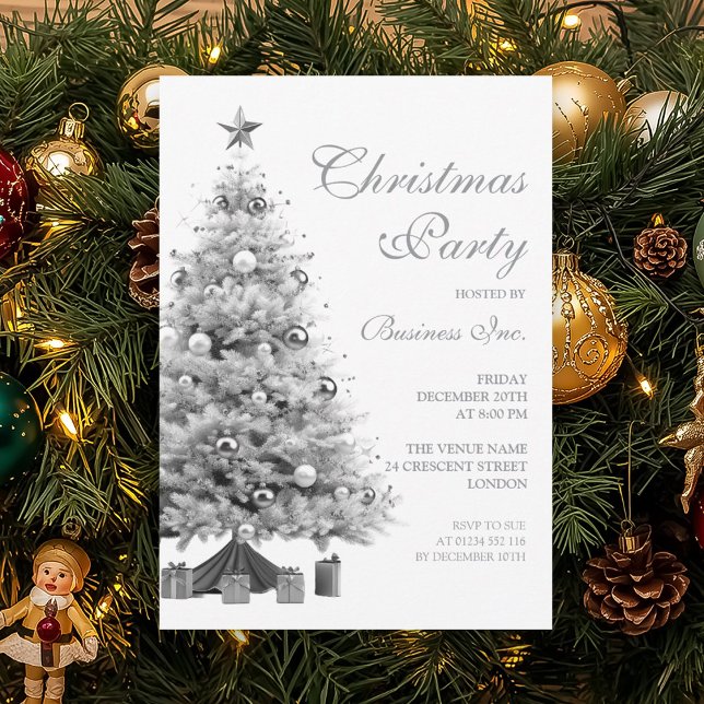 Weihnachtsfeier für Großunternehmen Einladung (Corporate Silver Christmas Tree Holiday Party Invitation)