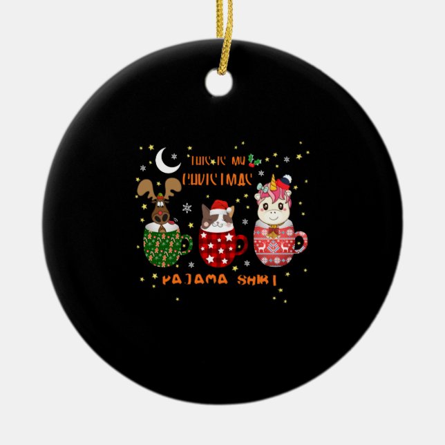 Weihnachtsfeier Geschenke Unicorn Weihnachtsmannmü Keramik Ornament (Vorne)