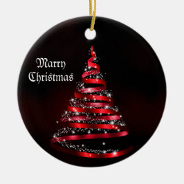 Weihnachtsfeier Glänzendes Rotes Band Baum Keramik Ornament