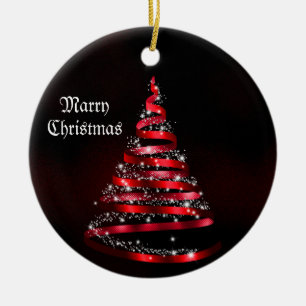 Weihnachtsfeier Glänzendes Rotes Band Baum Keramik Ornament