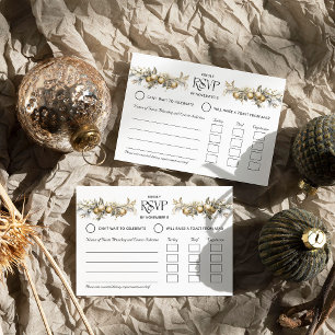 Weihnachtsfeier Gold Holly und Ornaments Entrée RSVP Karte