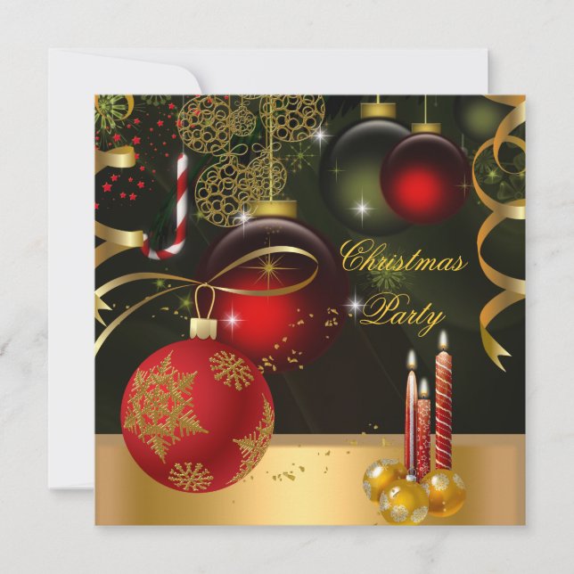 Weihnachtsfeier Gold Red Xmas Bälle Einladung (Vorderseite)
