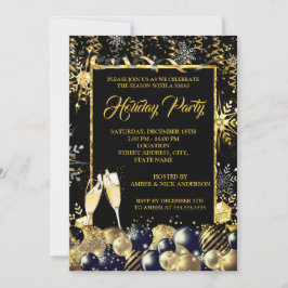 Weihnachtsfeier Gold Schwarze Schneeflocken Einladung