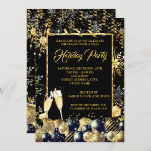 Weihnachtsfeier Gold Schwarze Schneeflocken Einladung