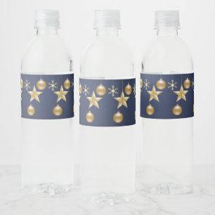 Weihnachtsfeier Goldene Dekorationen Navy Blau Ele Wasserflaschenetikett