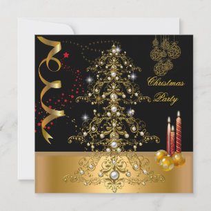Weihnachtsfeier Goldener Roter Weihnachtsbaum Einladung