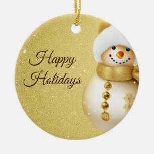 Weihnachtsfeier Goldener Schneemann Schneeflocken Keramik Ornament