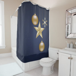 Weihnachtsfeier Goldenes Ornament Navy Blau Elegan Duschvorhang