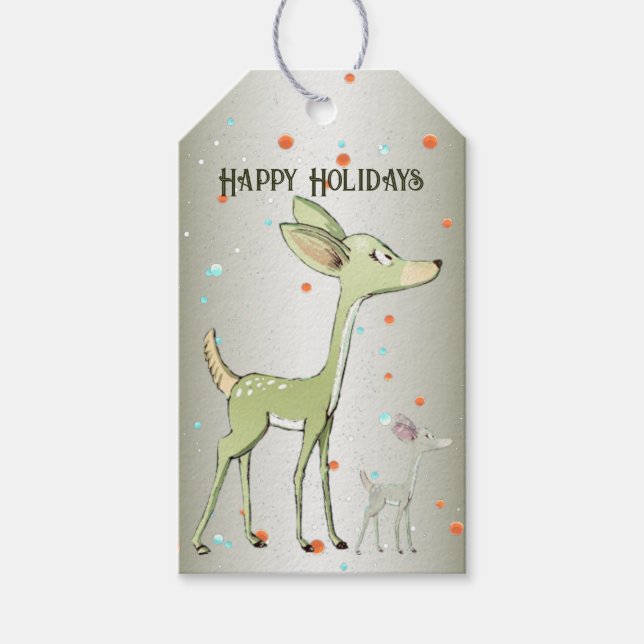 Weihnachtsfeier Grüne Hirsche Feiertage Niedlich Geschenkanhänger (Vorderseite)