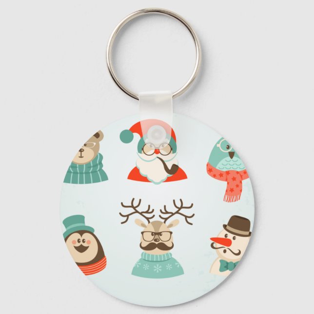 Weihnachtsfeier Hipster Schlüsselanhänger (Vorderseite)