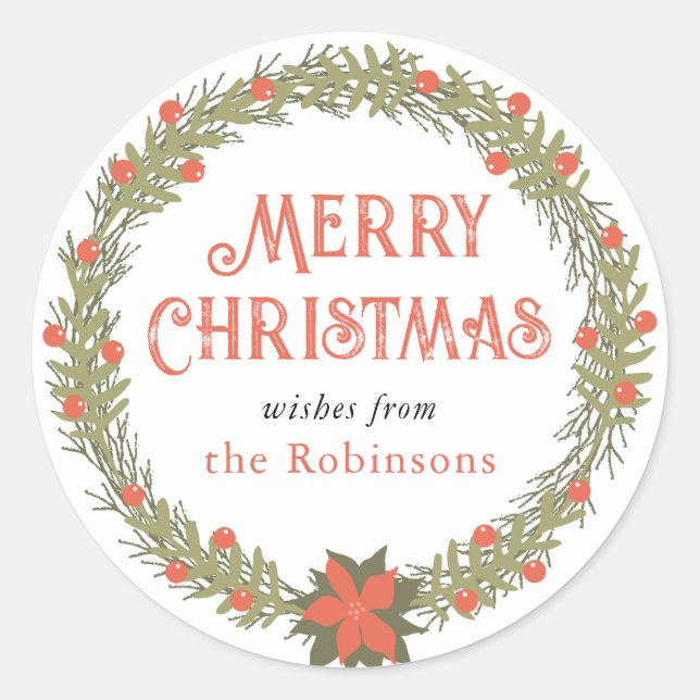 Weihnachtsfeier Holly Berries Wreath Sticker (Vorderseite)