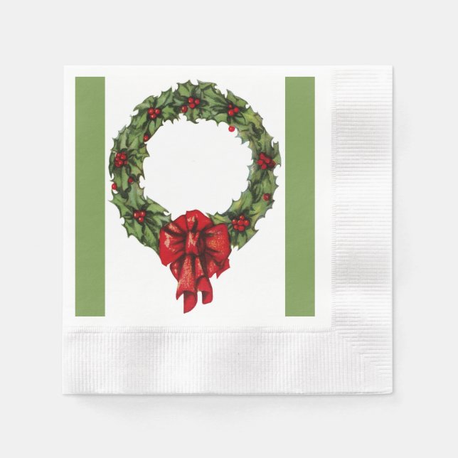 Weihnachtsfeier Holly Wreath und Berries Green Serviette (Vorderseite)