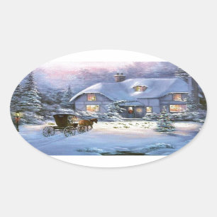 Weihnachtsfeier Hütte Ovaler Aufkleber