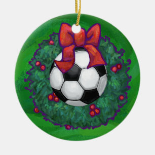 Weihnachtsfeier im Fußball auf Grün Keramikornament