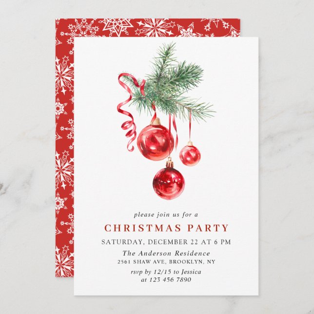 Weihnachtsfeier im Wasserfarben Einladung (Vorne/Hinten)