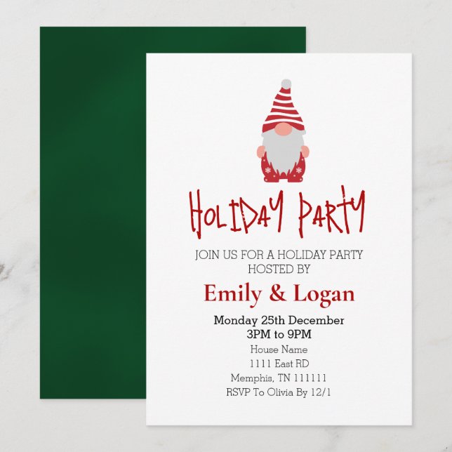 Weihnachtsfeier in Gnome Einladung (Vorne/Hinten)