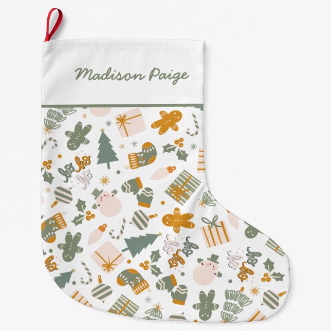 Weihnachtsfeier in Grün und Gold Großer Weihnachtsstrumpf (Vorderseite)